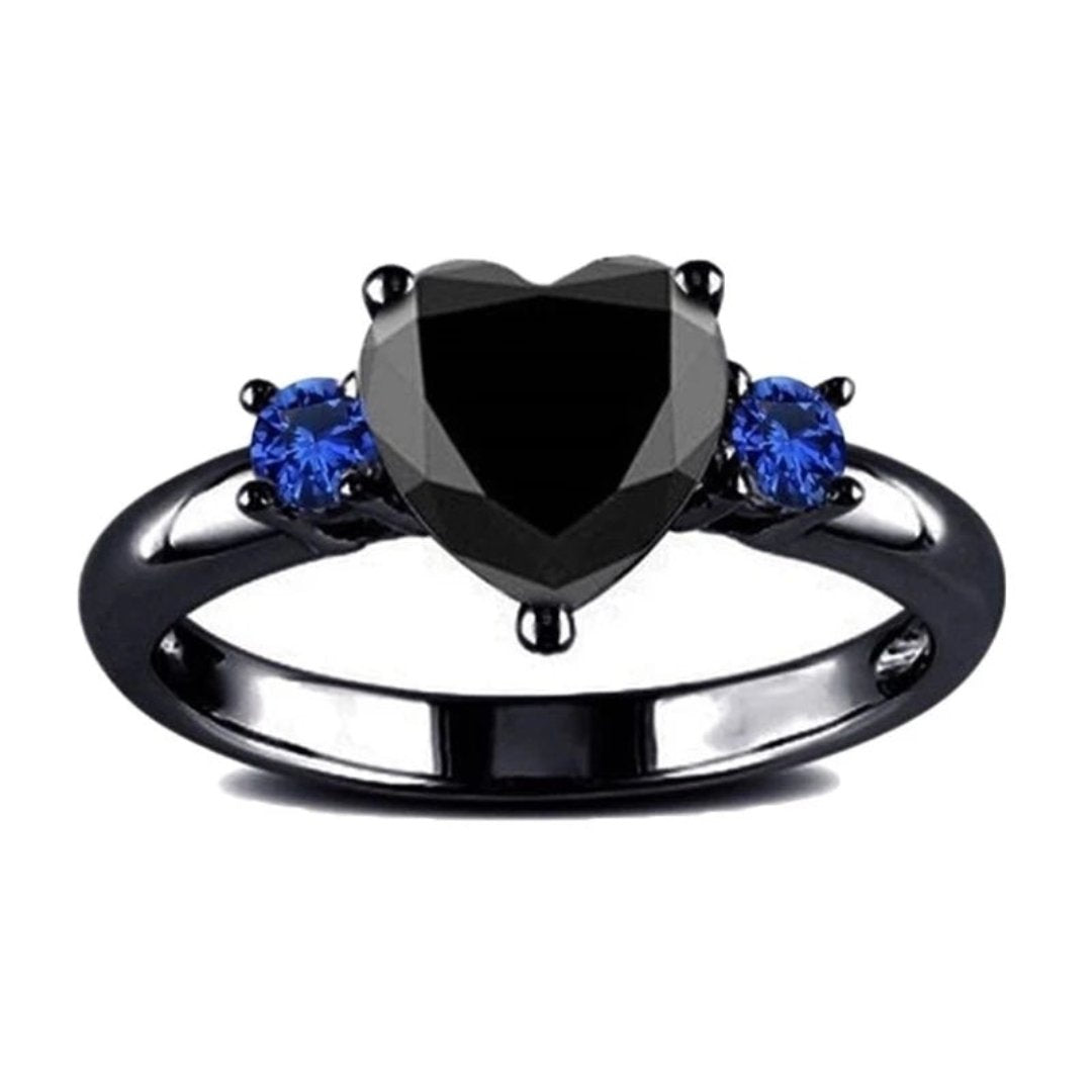 Vintage Herz Onyx &amp; Blauer Zirkonia Ring