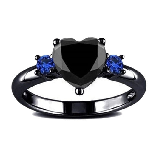 Vintage Herz Onyx &amp; Blauer Zirkonia Ring