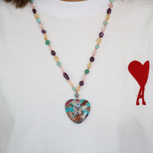 Butterfly Heart Amazonite Stones Necklace