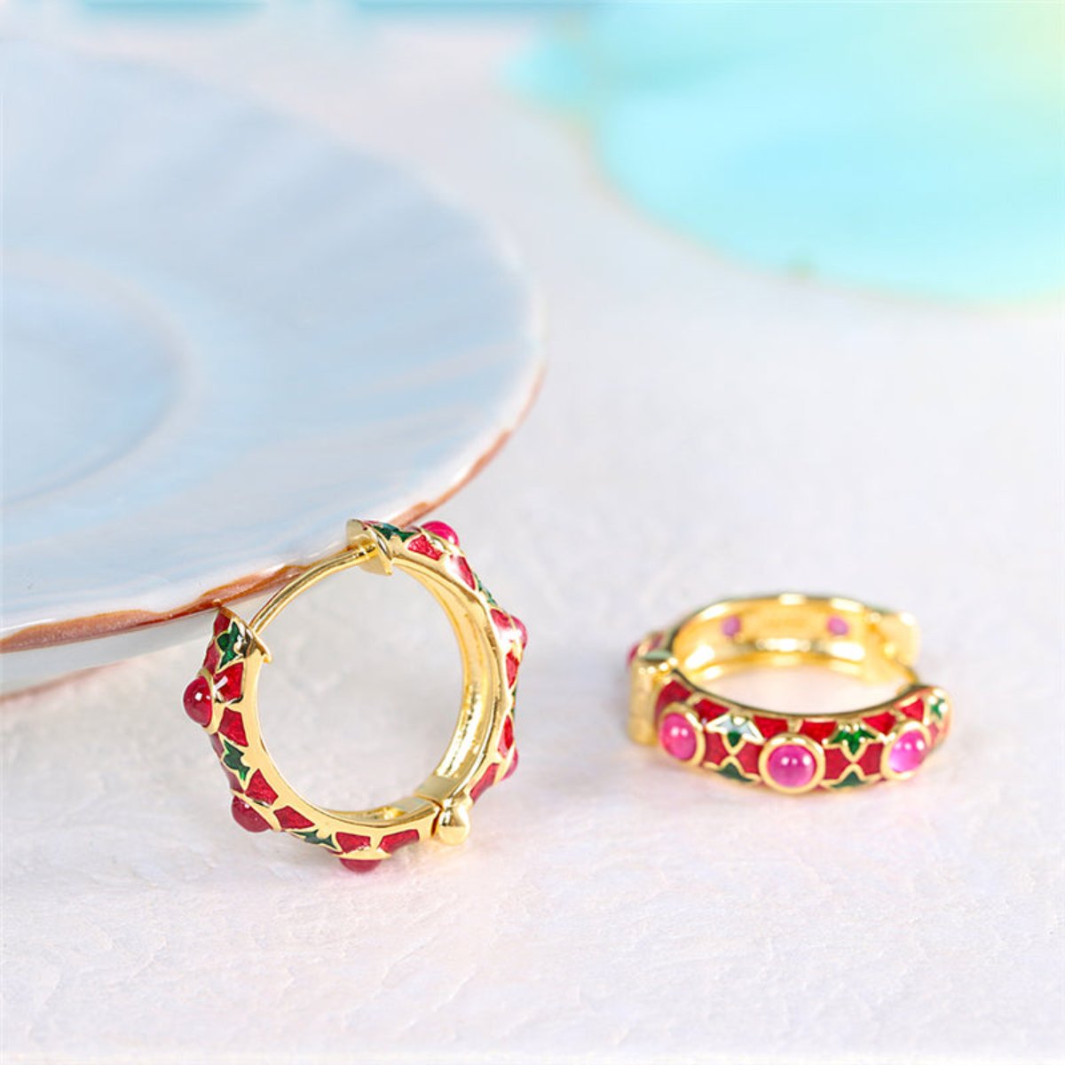 Elegant Red Corundum Gold Plated Earrings