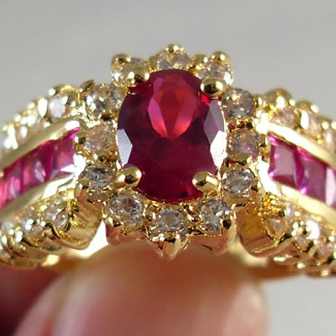 Elegant Blue & Red Zirconia Ring