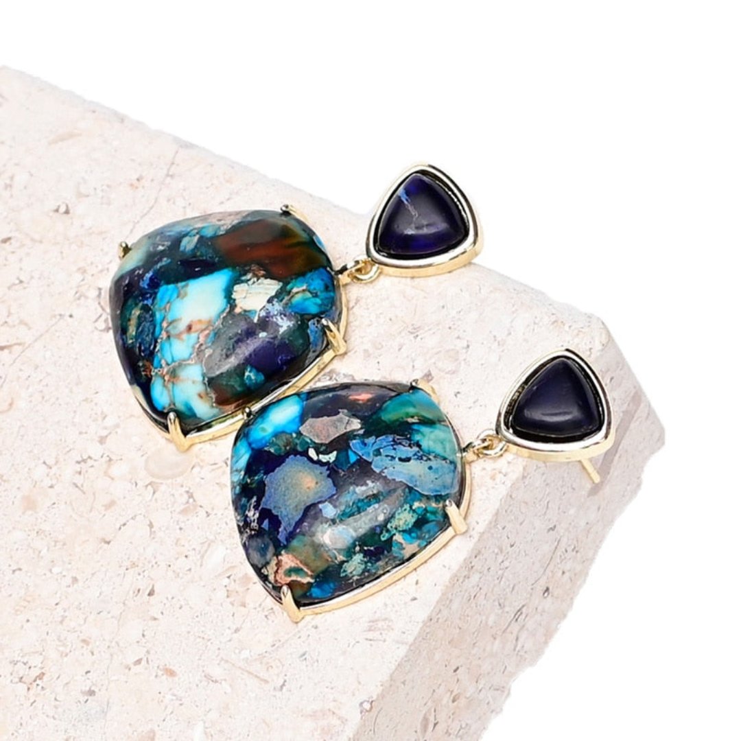 Spiritual Colorful Blue Jasper Earrings