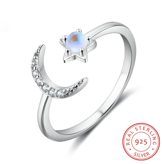 Glowing Moonstone Sterling Silver Adjustable Ring