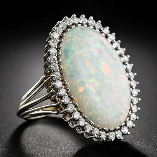 Charming White Fire Opal Silver Plated Ring