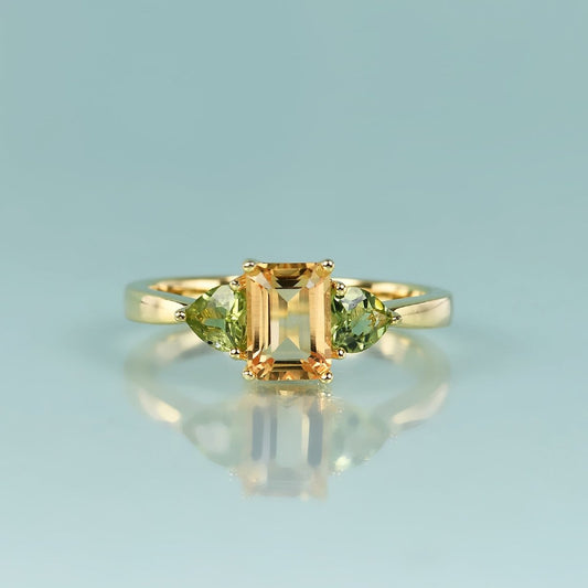 Luxury 14K Gold Plated Emerald Citrine Ring