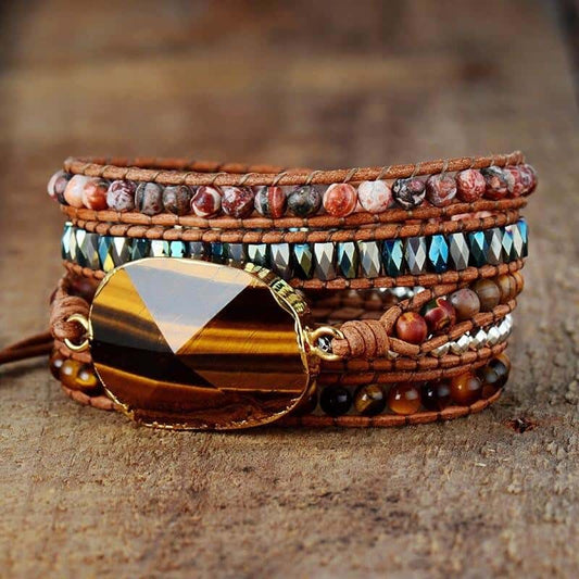 Elegant Tiger-Eye Jasper Wrap Bracelet