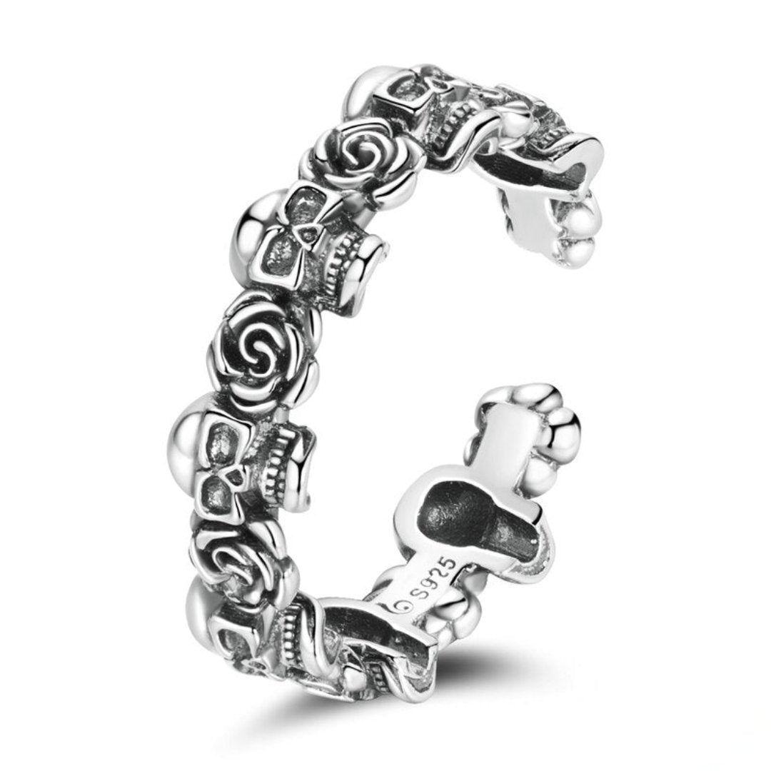 Rose Skull 925 Sterling Silver Adjustable Ring