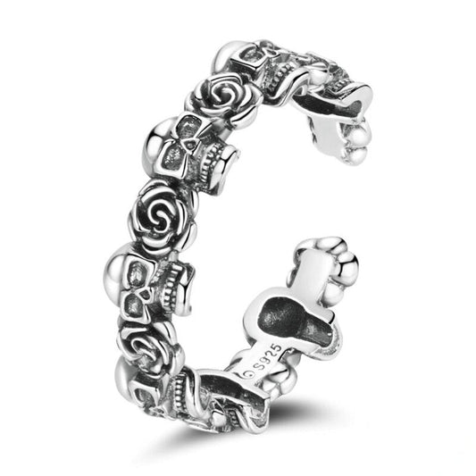 Rose Skull 925 Sterling Silver Adjustable Ring