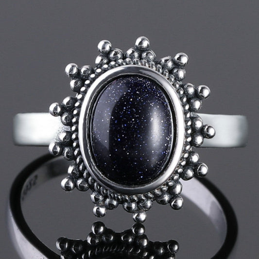 Elegant Natural Blue Sandstone Silver Ring