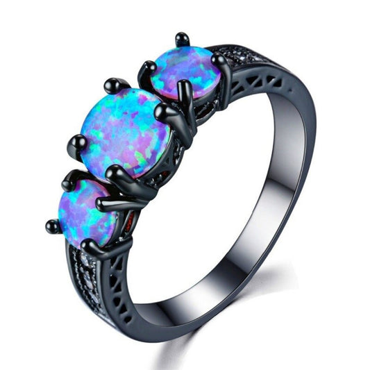 Chic Pink Opal Black Silver Ring