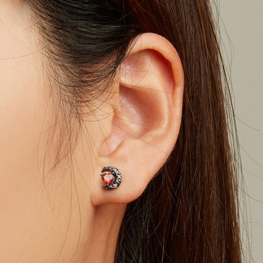 Red Zirconia Black 925 Sterling Silver Earrings