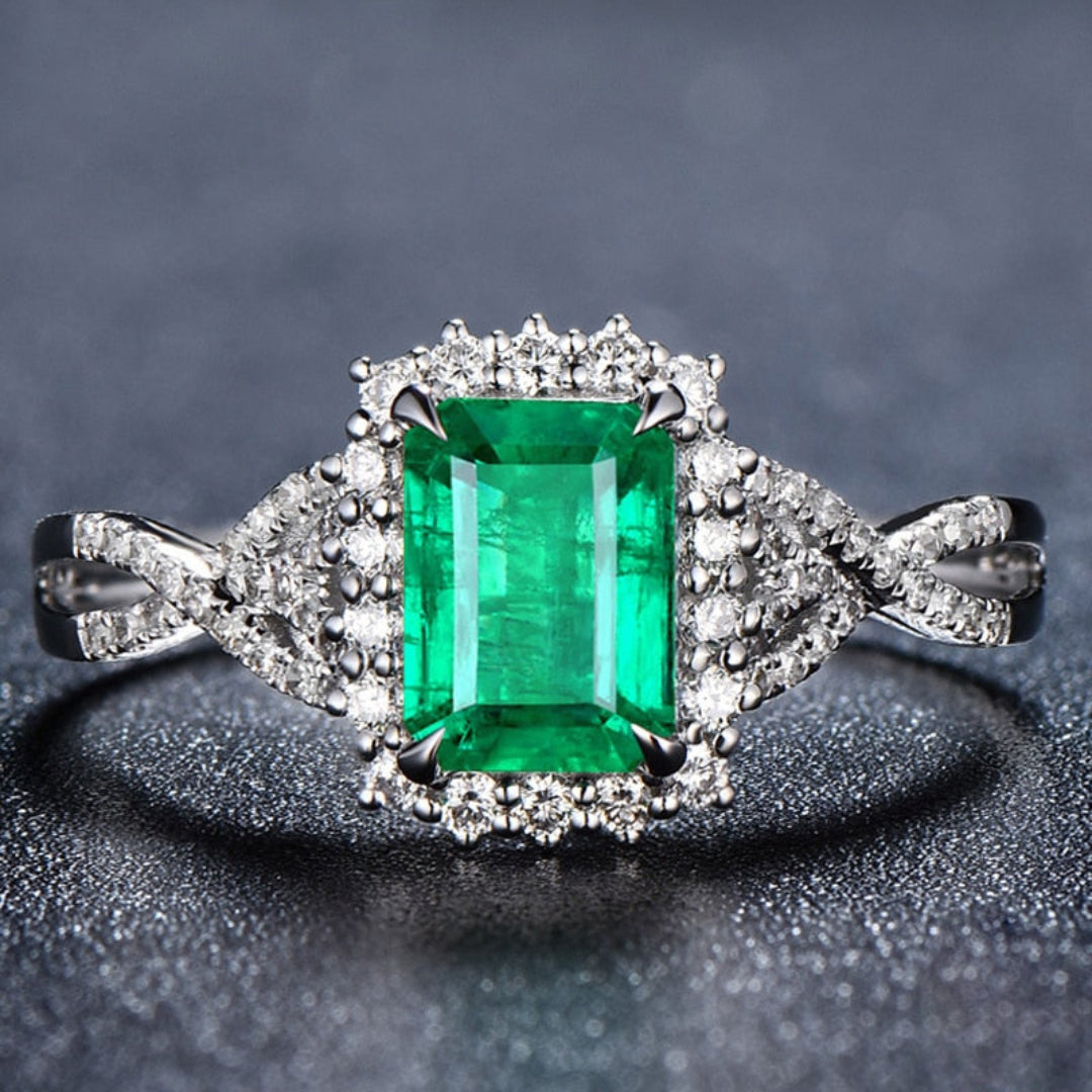 Sterling Silber Ring mit Smaragd im Vintage Stil 