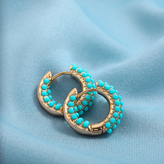 Elegant Turquoise Round Beads Hoop Earrings