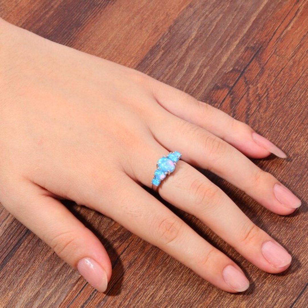 Spiritual Blue Fire Opal Silver Ring