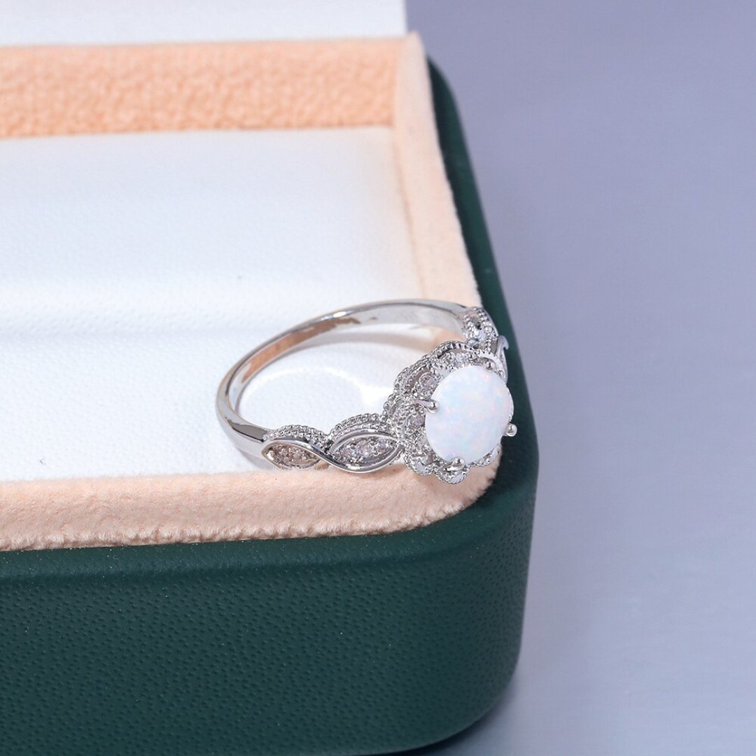 Flower Opal White Gold Plated Ring