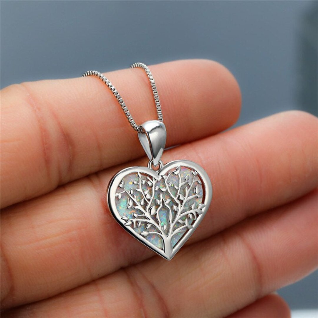 Tree Of Life Opal Heart Necklace