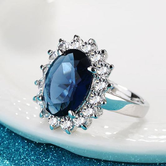 Elegant Oval Sapphire Silver Ring