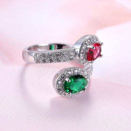 Luxury Emerald & Ruby Silver Ring