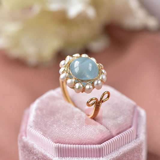 Vintage Aquamarine 14K Gold Plated Adjustable Ring