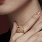 Ethnic Gold Plated Jade Agate Pearl Adjustable Ring