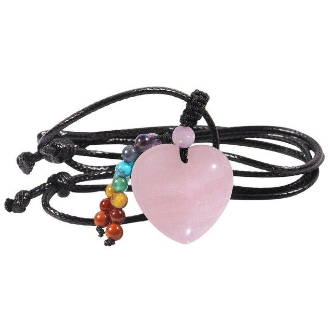 7 Chakra Herzform Rosenquarz Halskette 