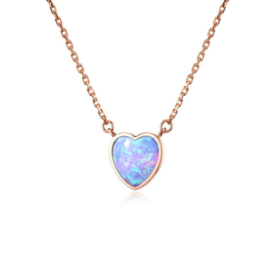 Herz Blauer Opal Stein Roségold Halskette