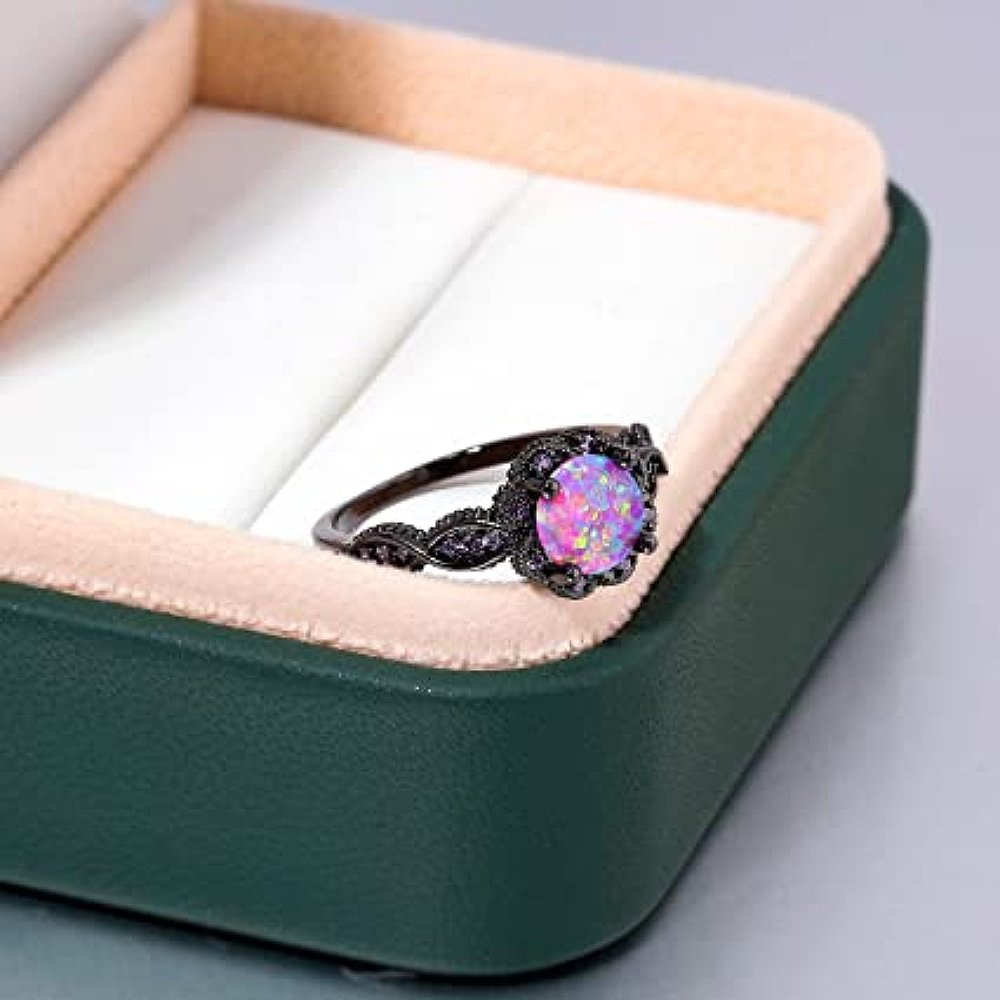 Flower Opal Zirconia Black Ring