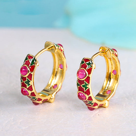 Elegant Red Corundum Gold Plated Earrings
