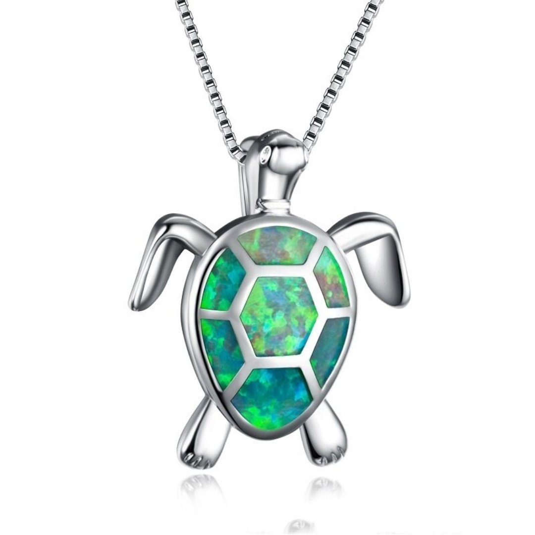 Spirit Turtle Opal Silver Necklace