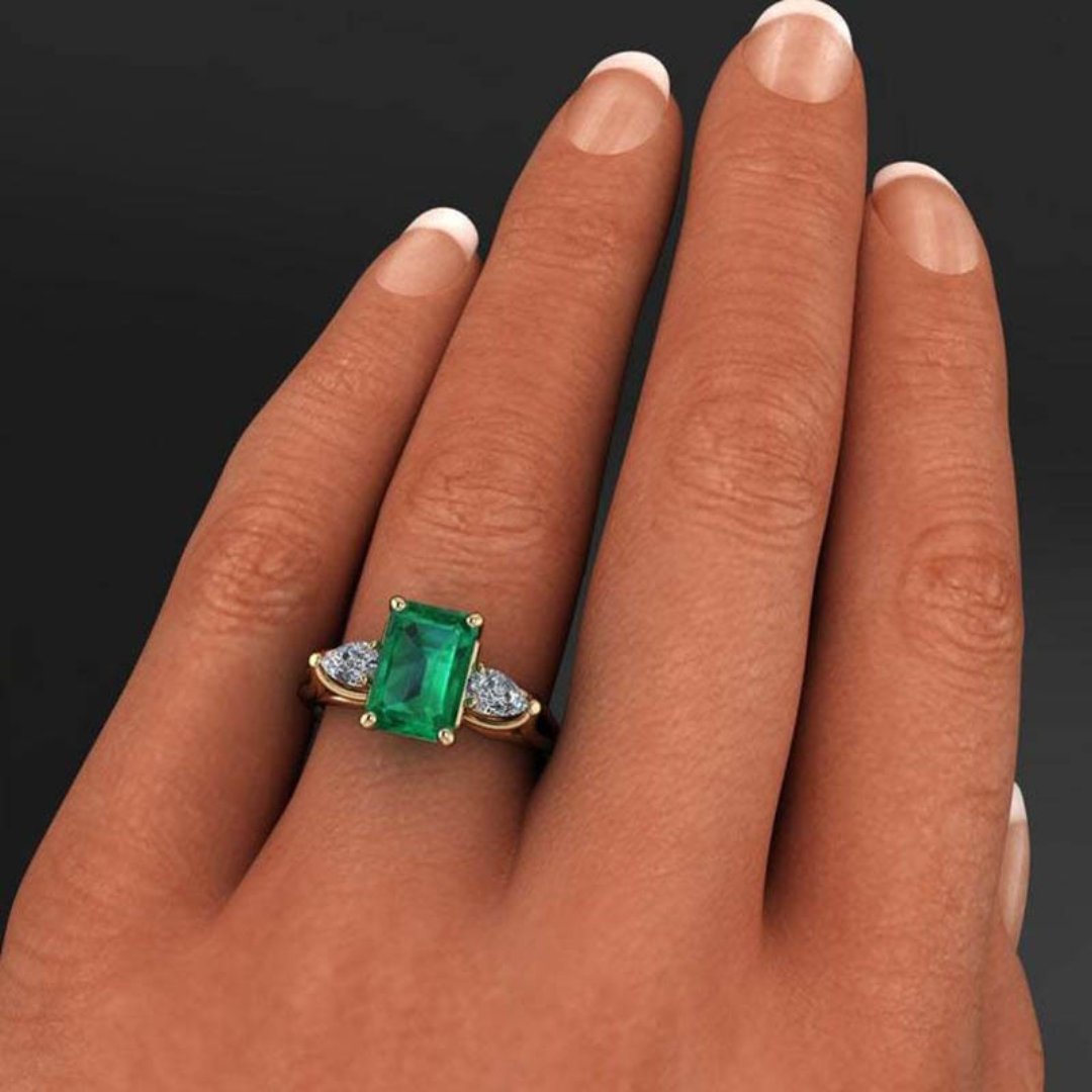 Glänzender Smaragd 925 Steling Silber Ring 