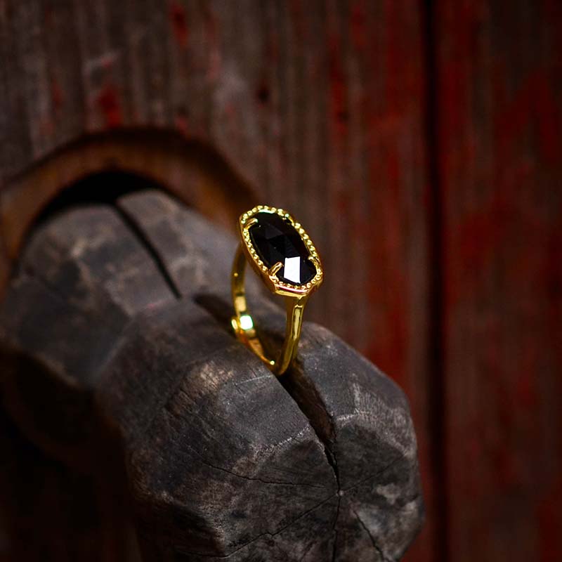 Natural Black Onyx Adjustable Ring