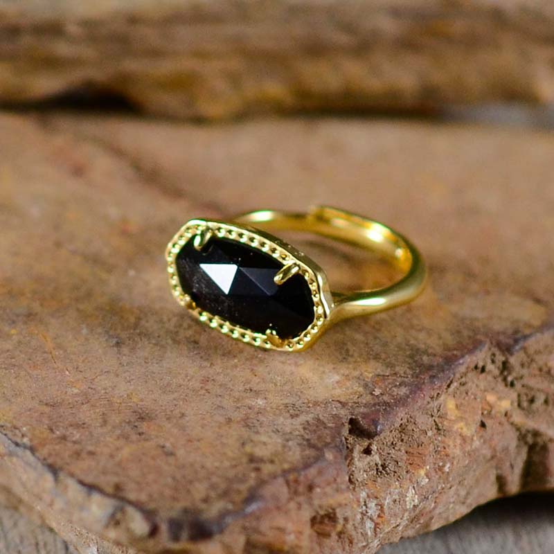Natural Black Onyx Adjustable Ring