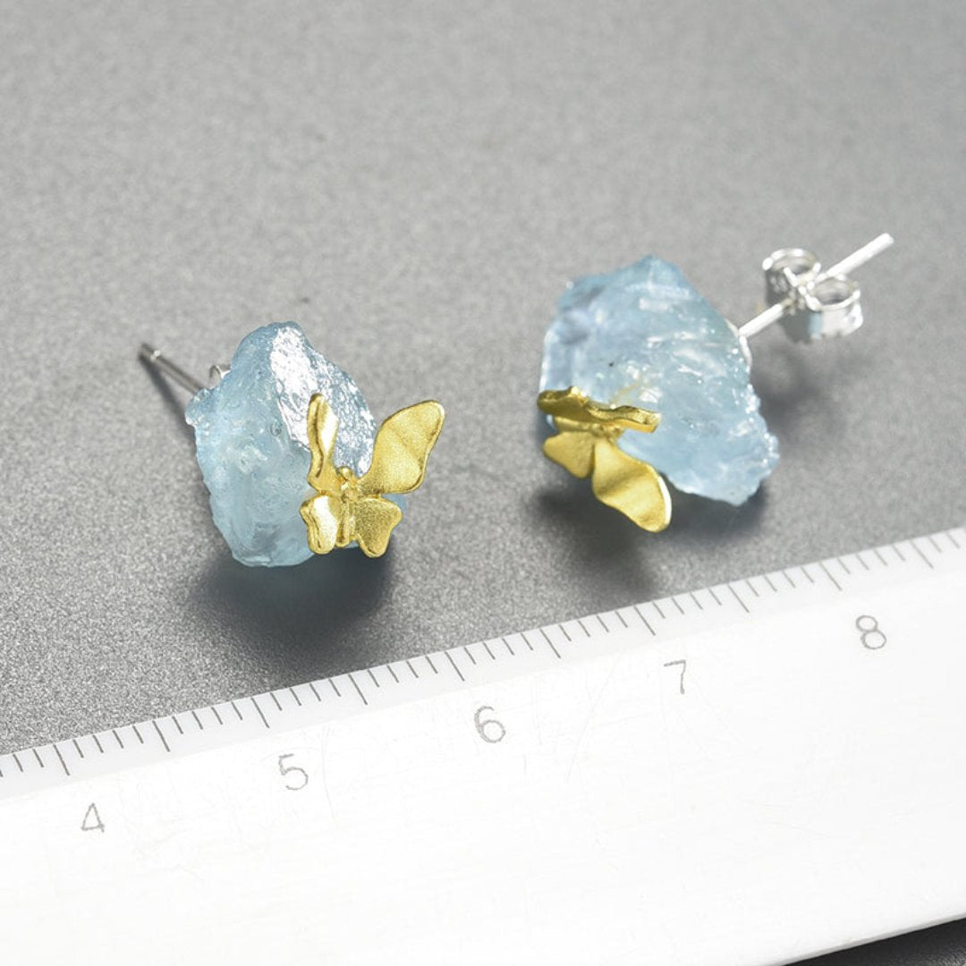 Vintage Butterfly Aquamarine Stone Earrings