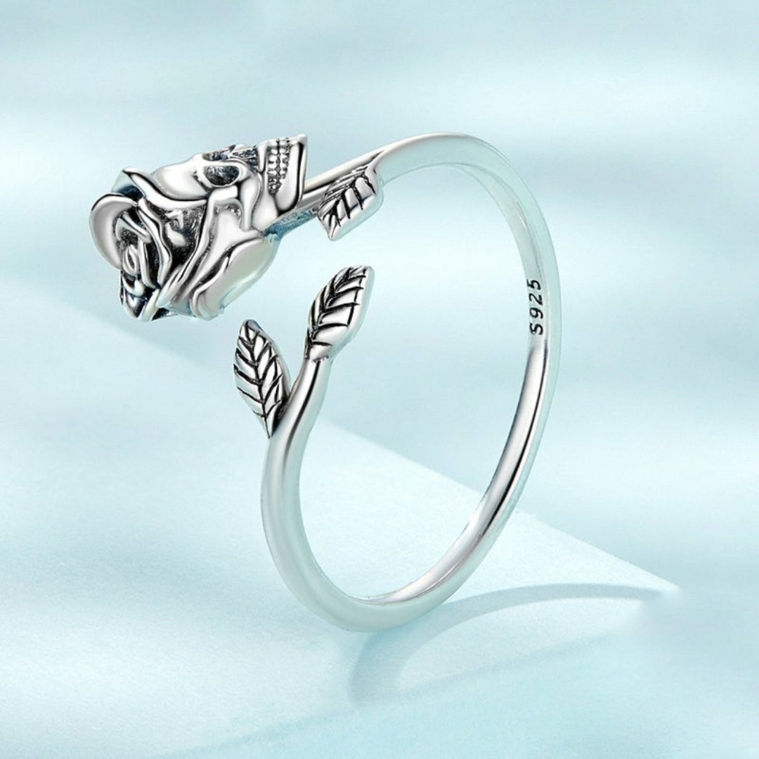 Skull Hand & Skull Rose Silver Adjustable Ring
