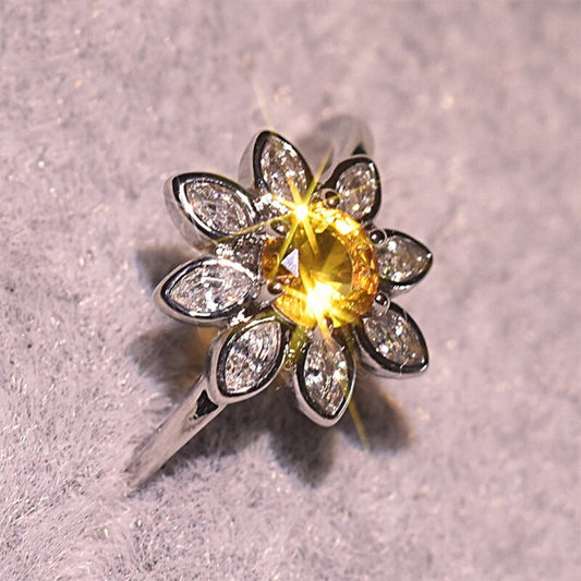 Charm Daisy Citrine Sterling Silver Ring