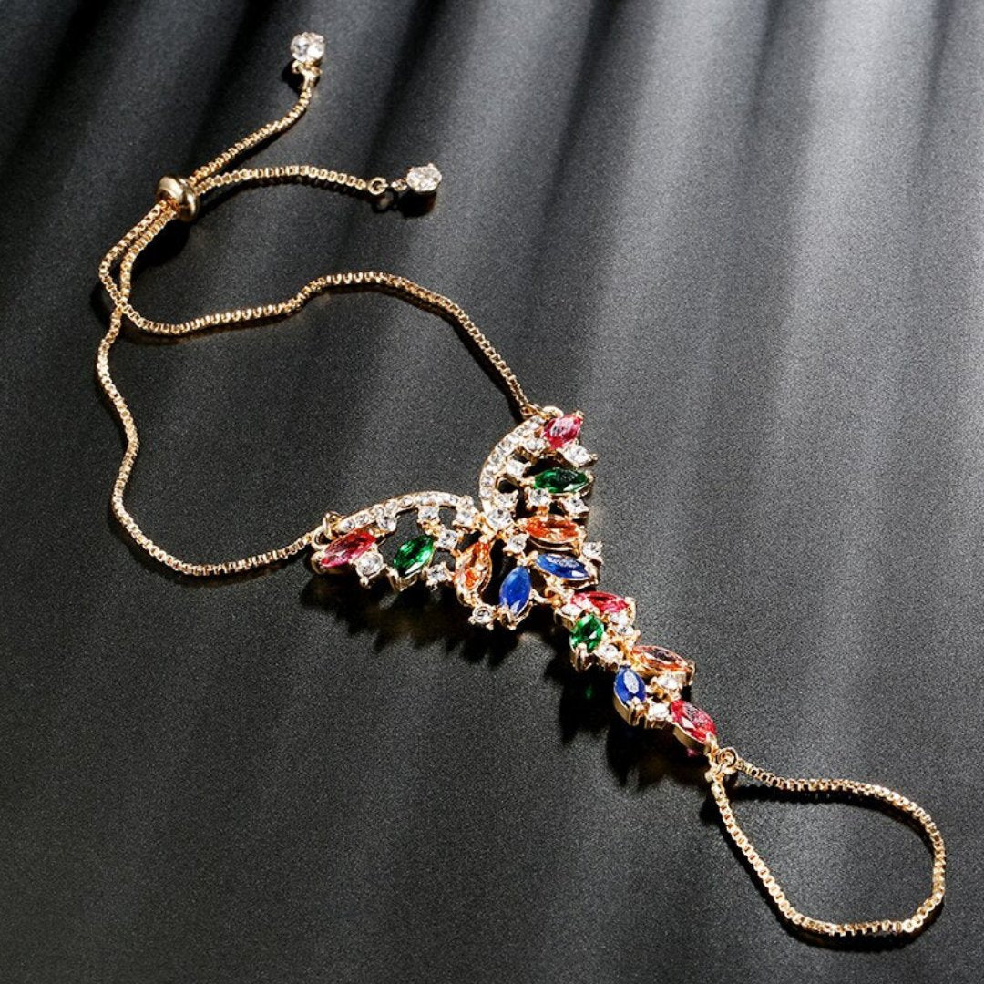 Luxury Indian Style Colorful Zirconia Gold Plated Bracelet