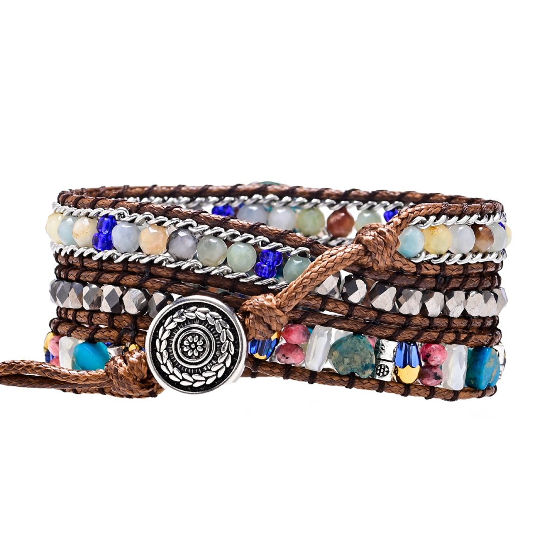 Boho Heart Blue Color Calcite Wrap Bracelet