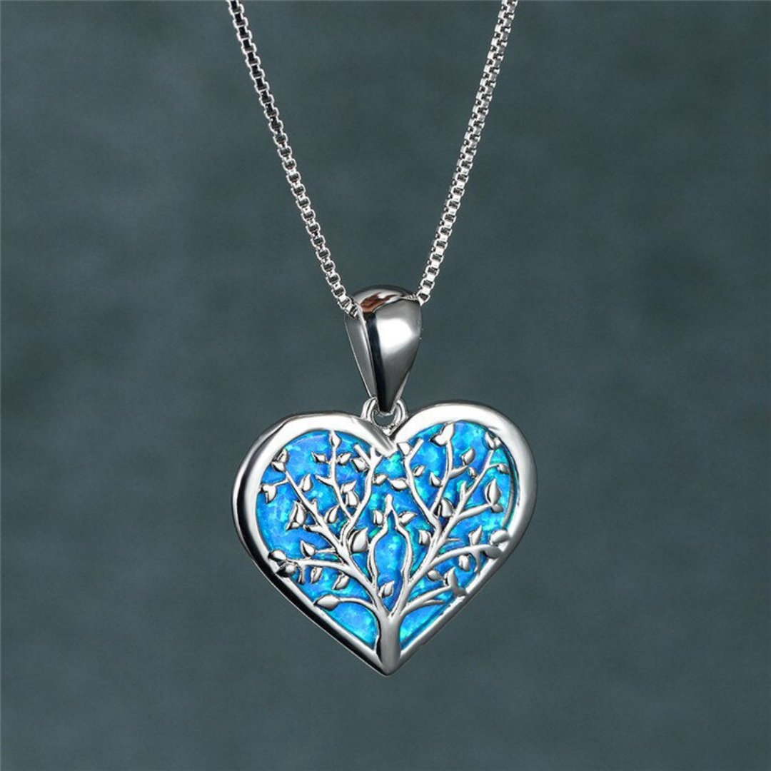 Tree Of Life Opal Heart Necklace
