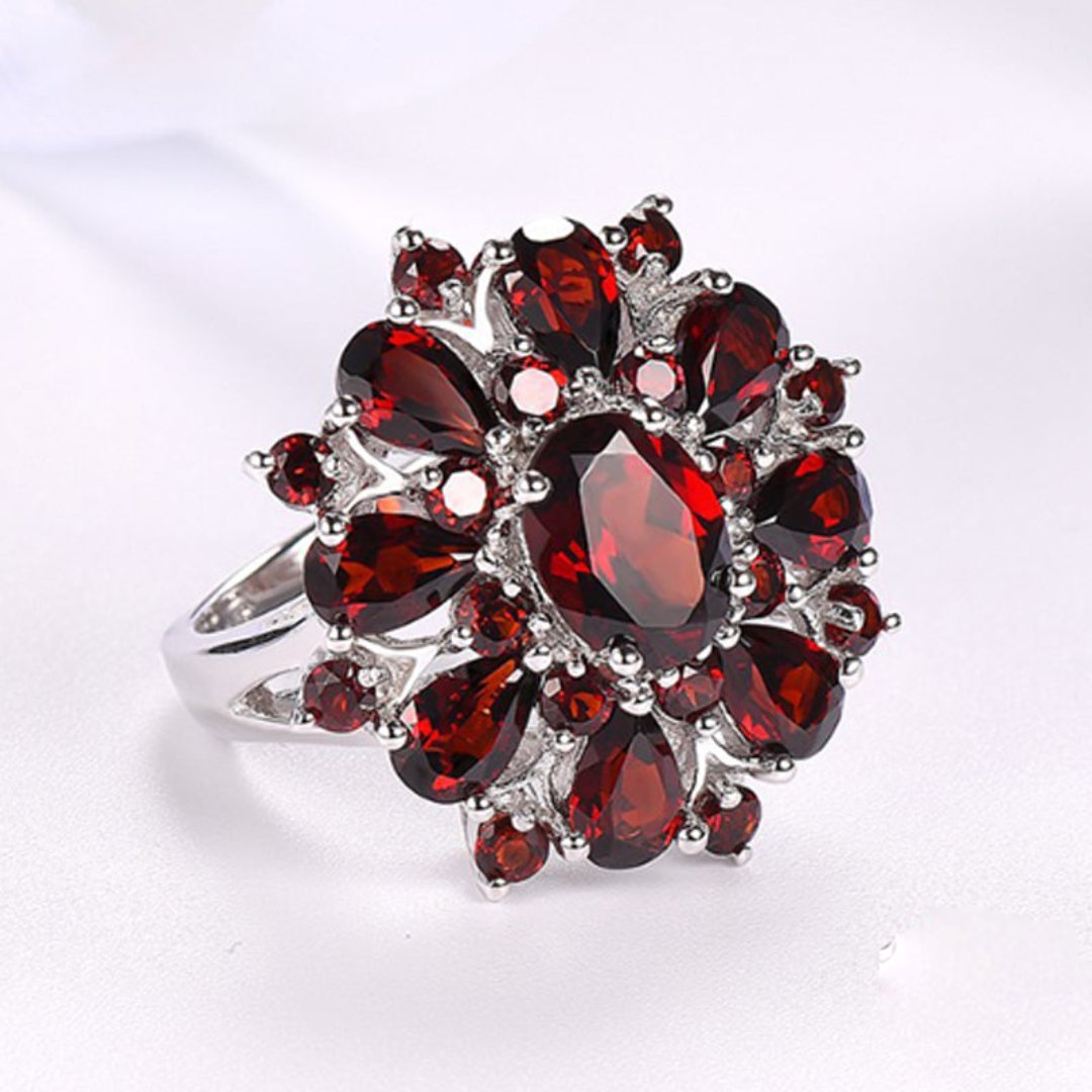 Stylish Flower Garnet 925 Sterling Silver Ring