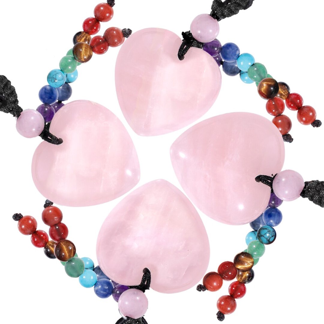 7 Chakra Herzform Rosenquarz Halskette 