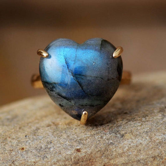 Spiritual Natural Stone Heart Adjustable Ring