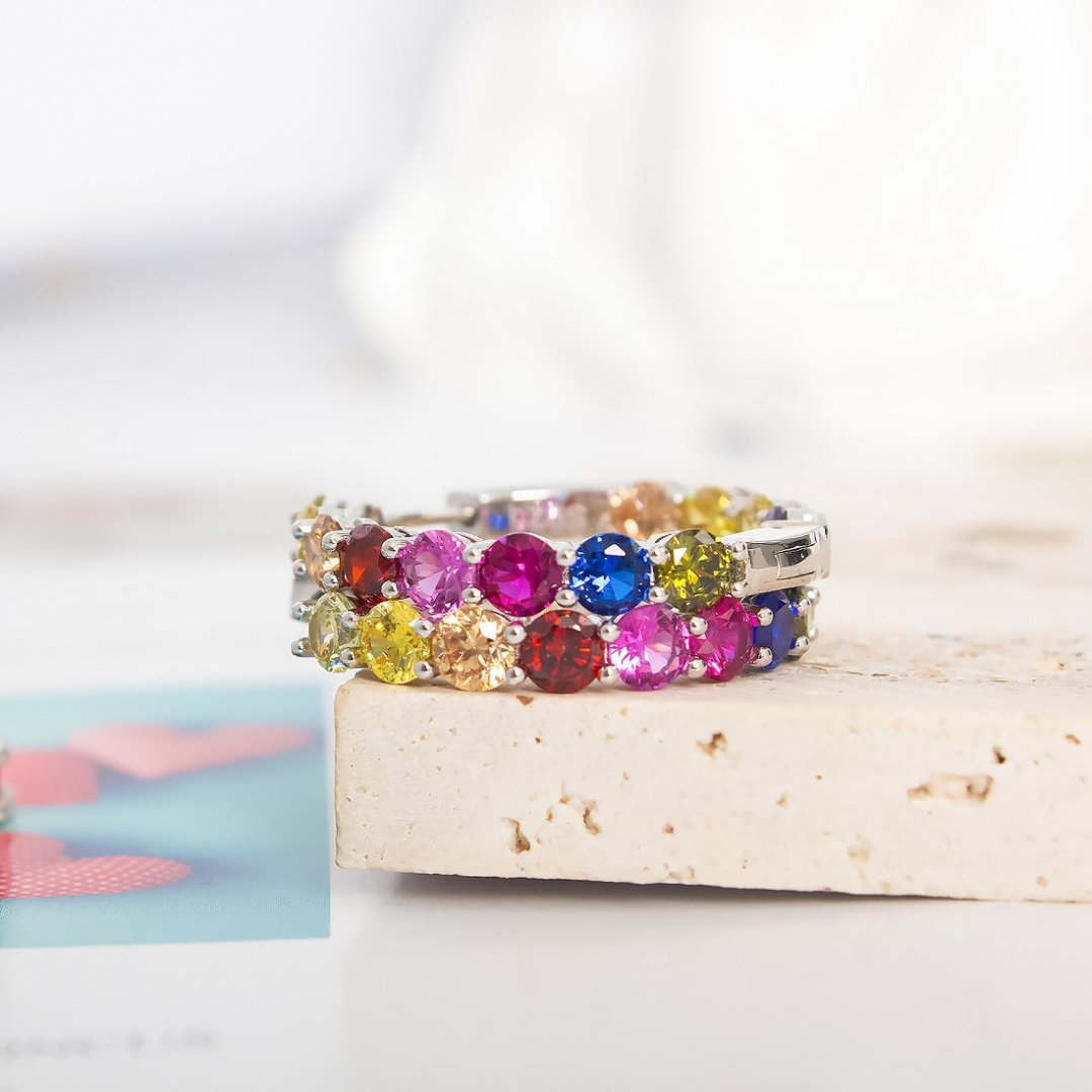 Colorful Zirconia 925 Sterling Silver Hoop Earrings