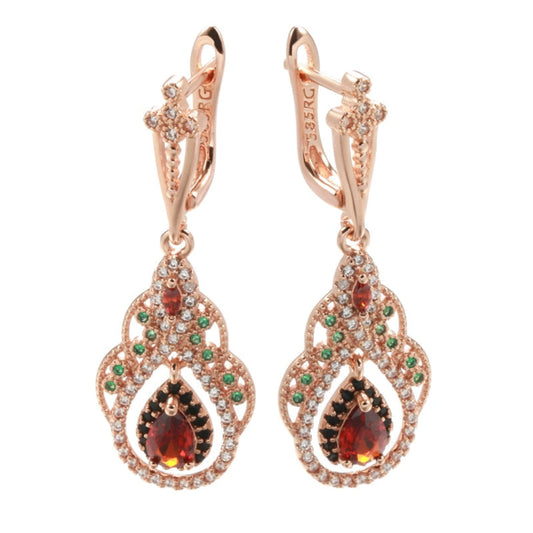 Turkish Garnet Antique Gold Color Earrings