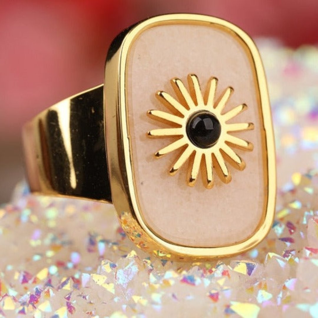 Resplendent Birthstones Sun Flower Adjustable Ring