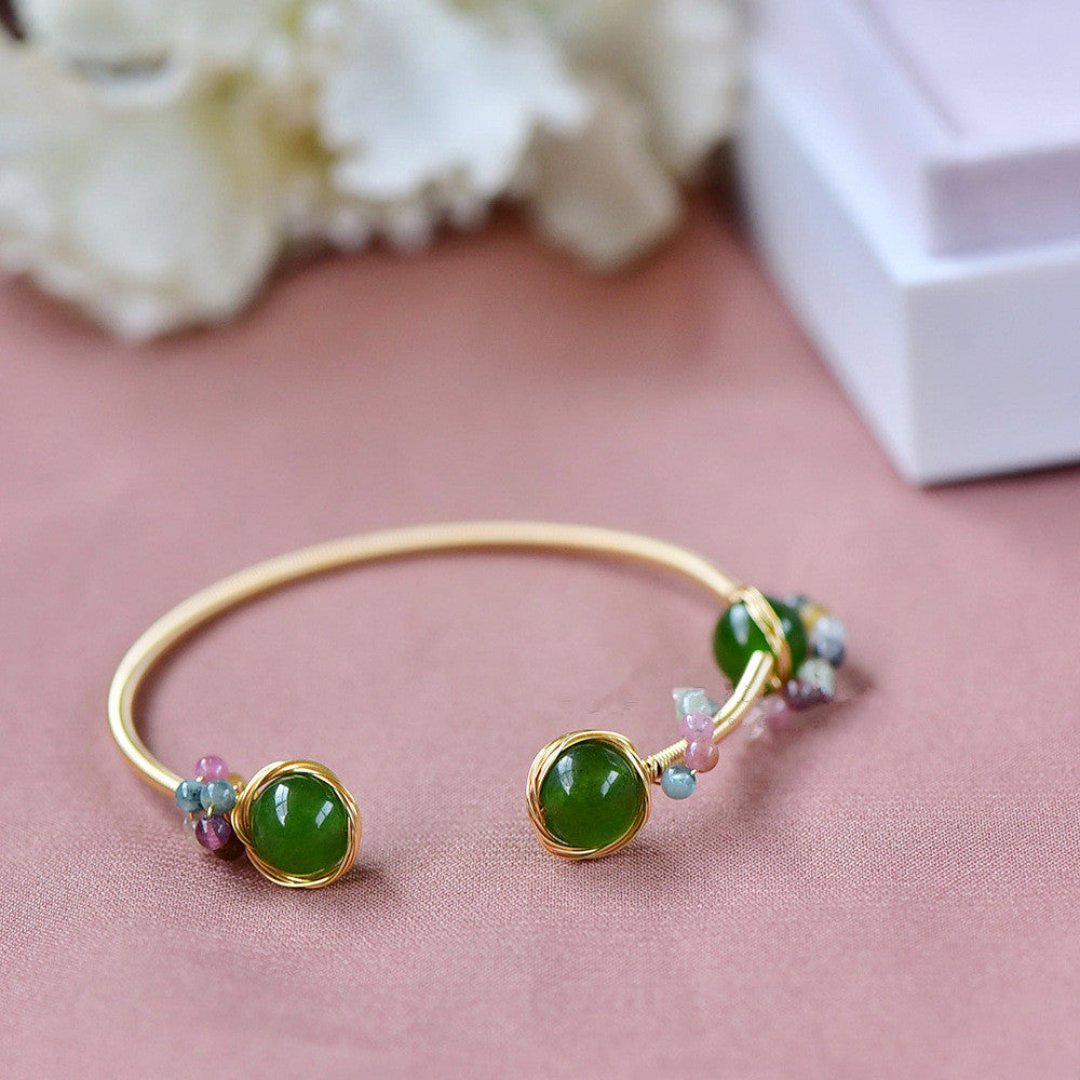 Elegant Tourmaline Chalcedony Bead Bracelet