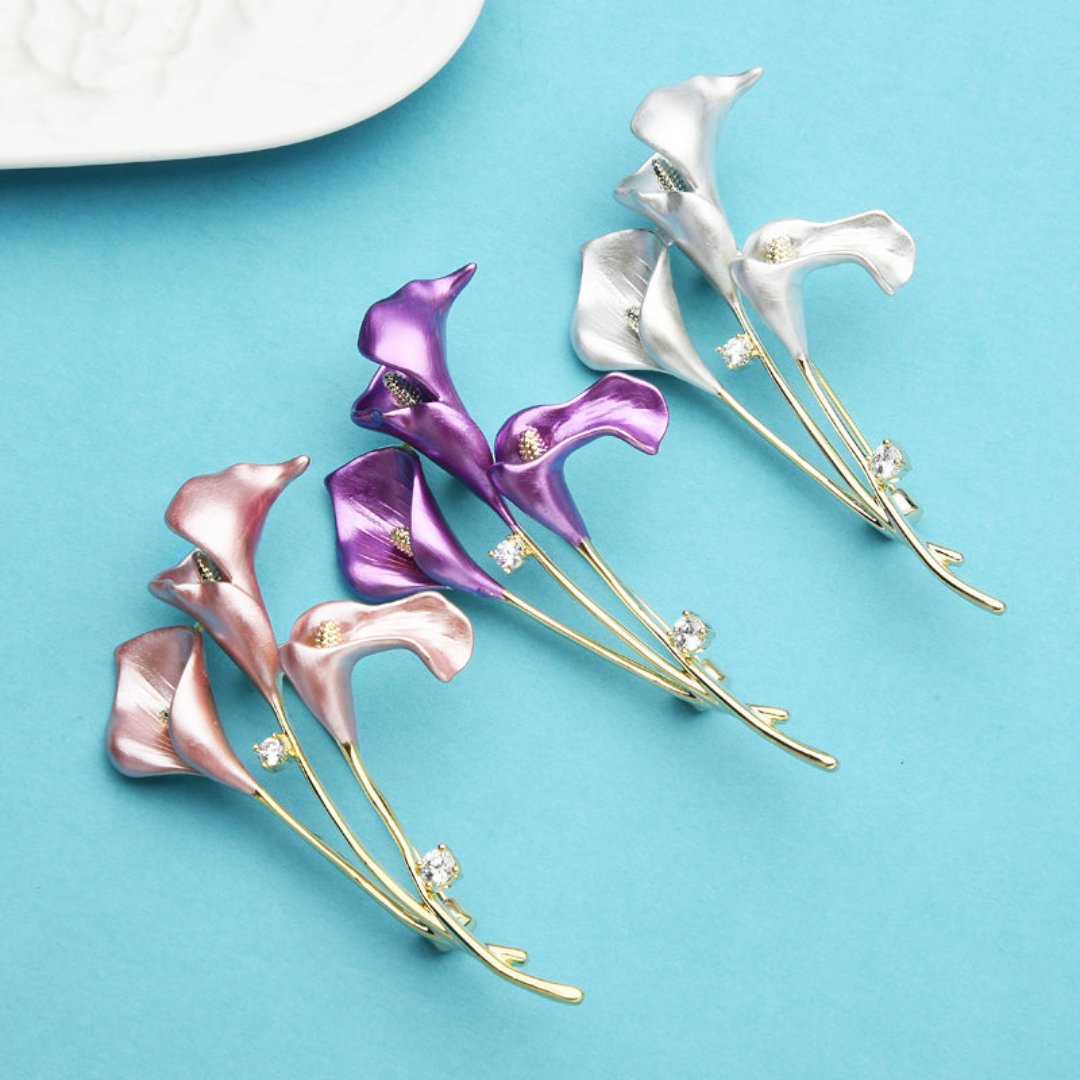 Lily Flower Enamel & Zirconia Brooch