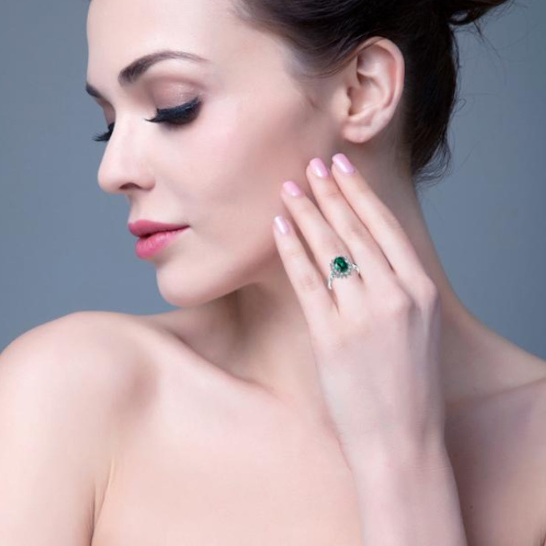 Diana Style Emerald 925 Sterling Silver Ring