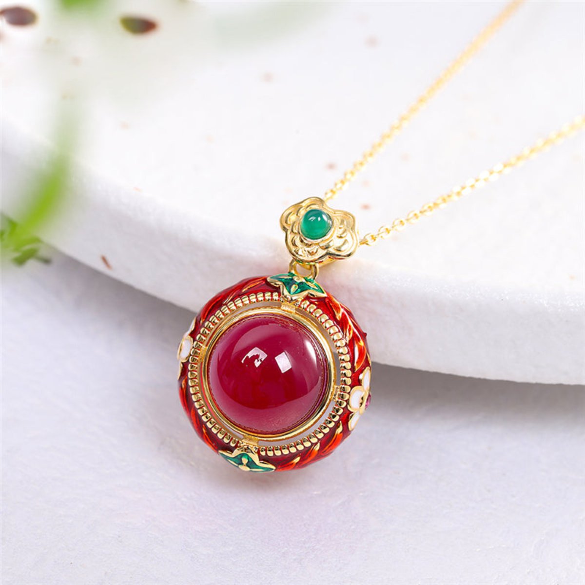 Vintage Red Corundum Sterling Silver Necklace