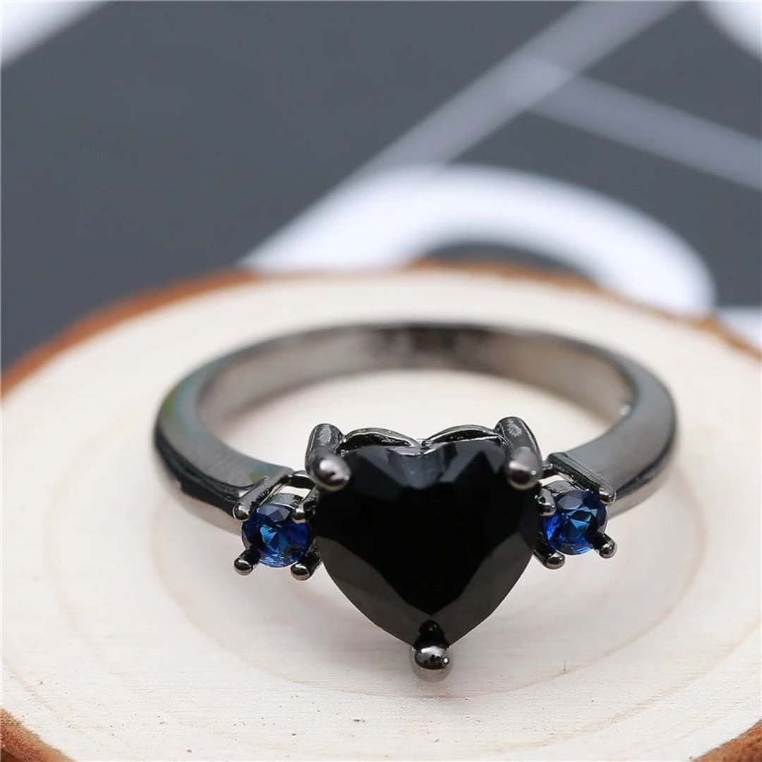 Vintage Herz Onyx &amp; Blauer Zirkonia Ring