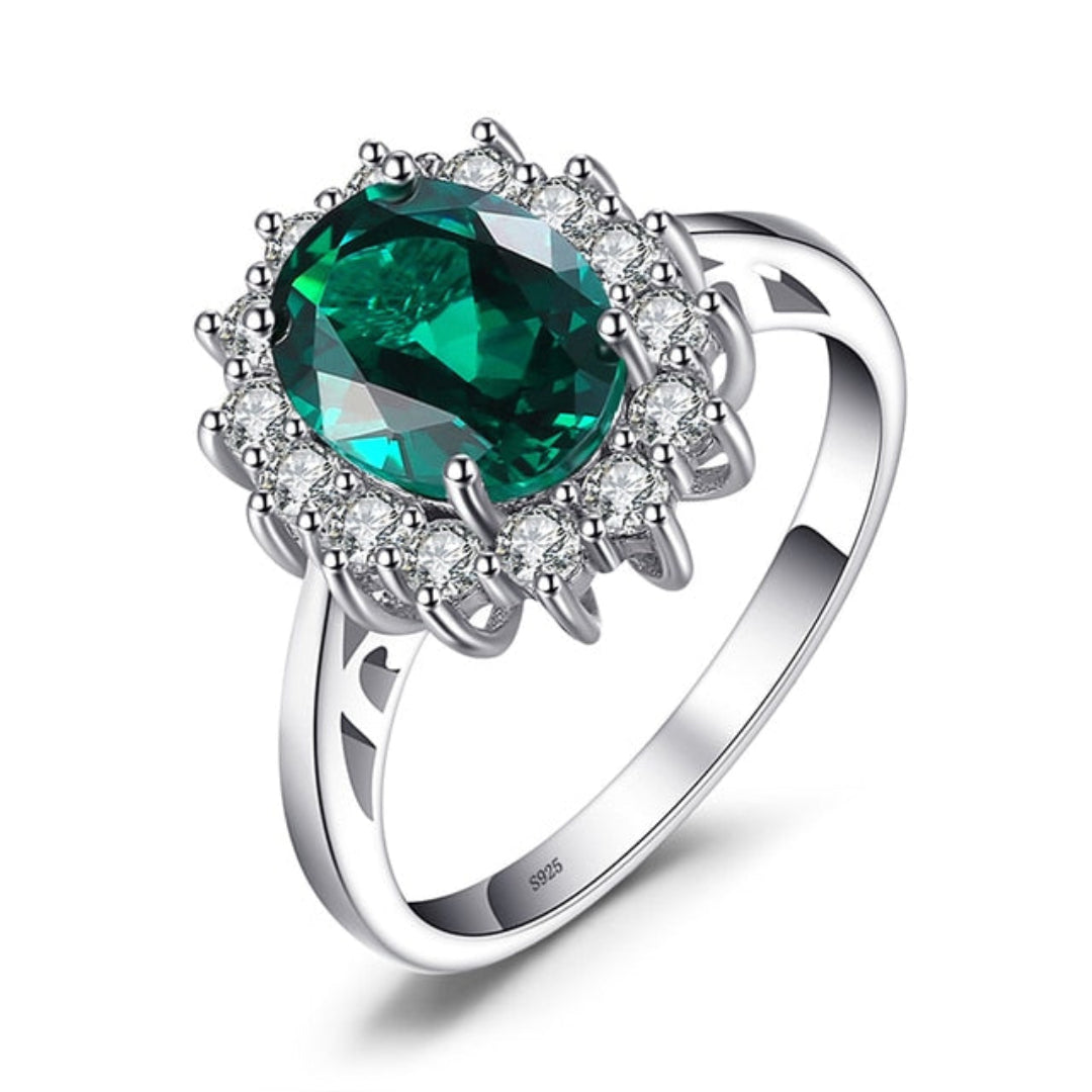 Diana Style Emerald 925 Sterling Silver Ring